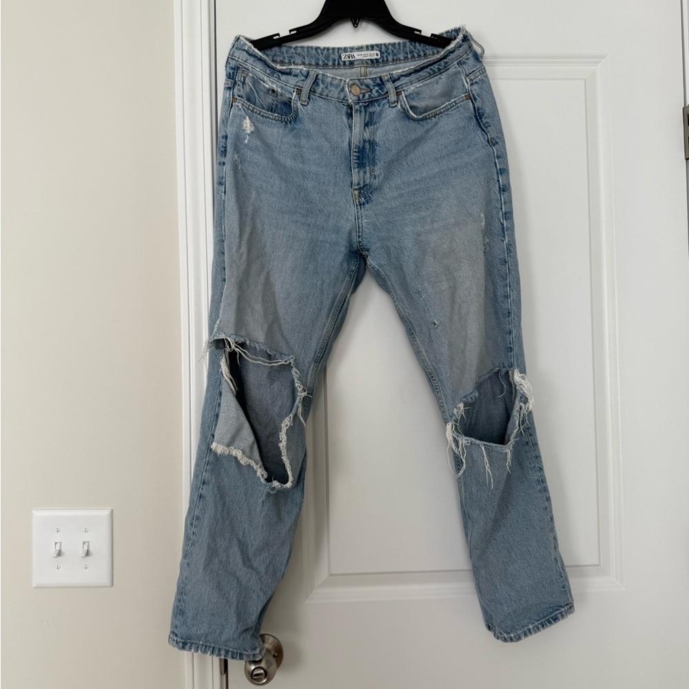 Zara Light Blue Distressed Boyfriend Jeans